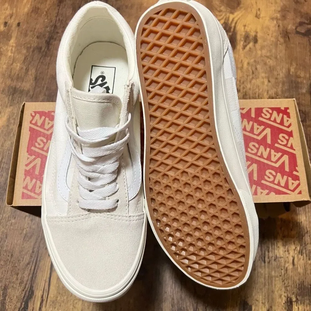Vans Old Skool White Satin Large Checkered Pattern with Suede 8.5 women’s